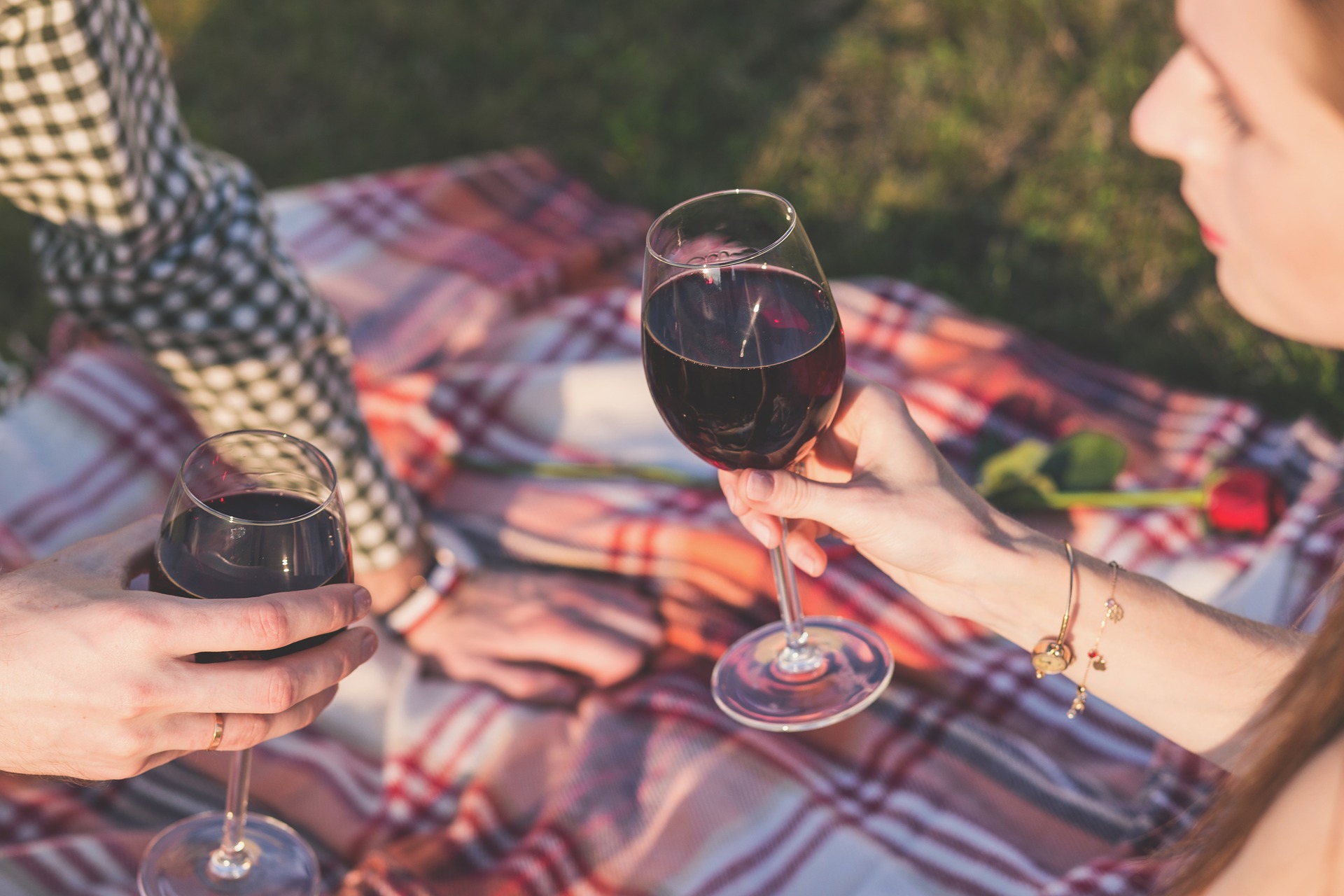 Picknick mit Schoppen Wein