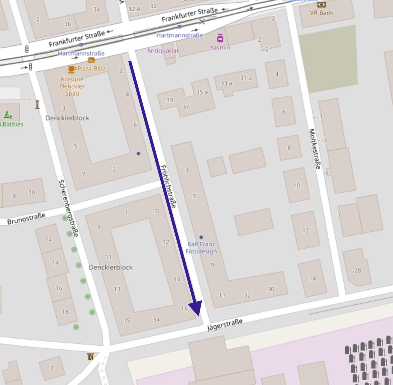 Mögliche Einbahnstraßenregelung in der Fröhlichstraße