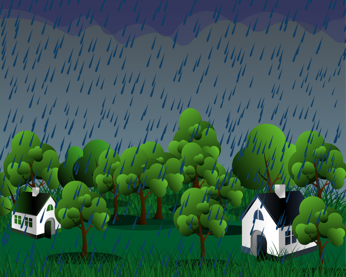 Häuser im Regen