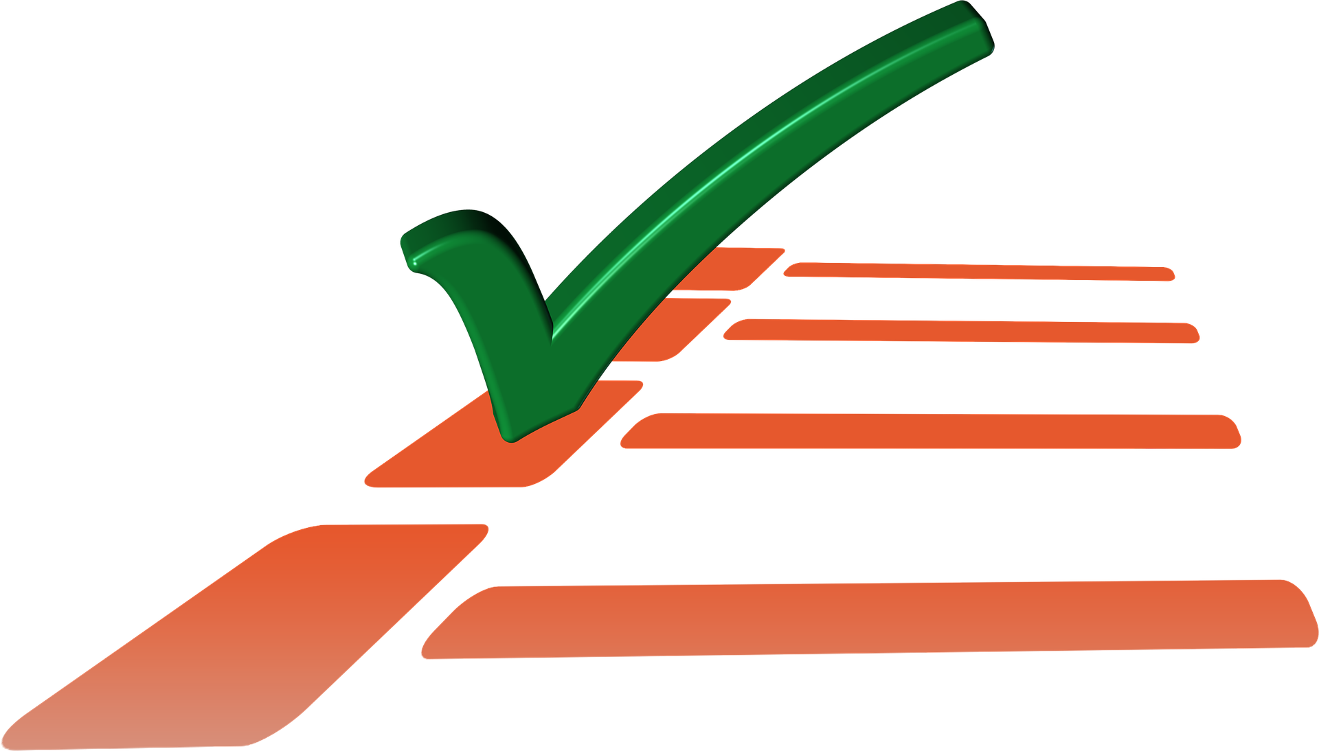 Schematisch dargestellte Checkliste, grüner Haken für "erledigt"