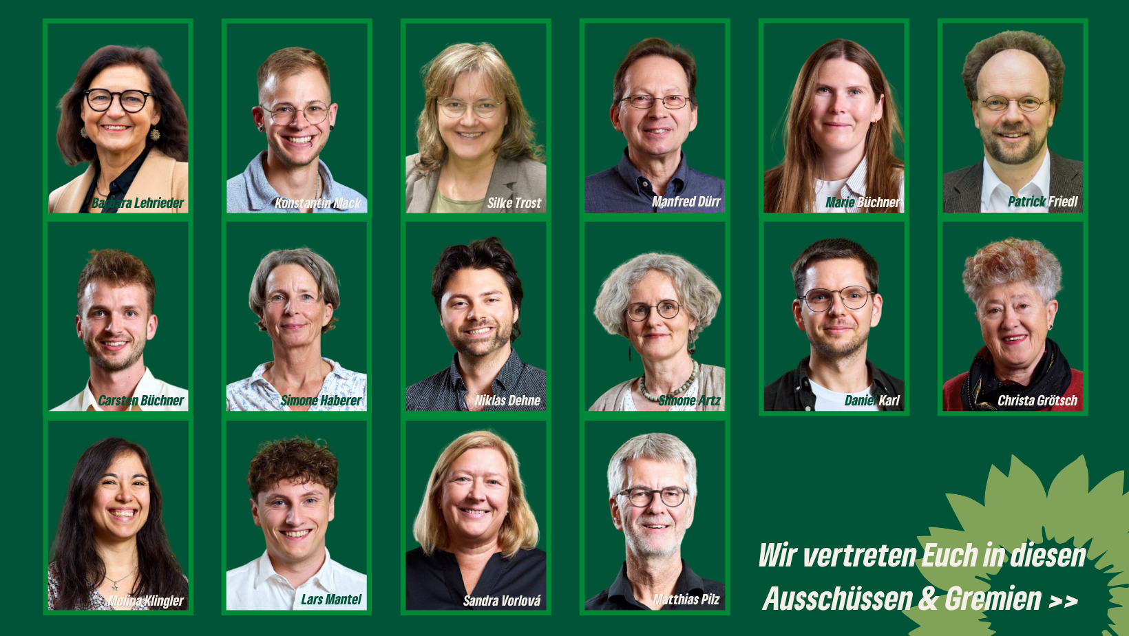 Obere Reihe v.lks: Barbara Lehrieder, Konstantin Mack, Silke Trost, Manfred Dürr, Marie Büchner, Patrick Friedl / 
Mittlere Reihe v.lks: Carsten Büchner, Simone Haberer, Niklas Dehne, Dr. Simone Artz, Daniel Karl, Christa Grötsch / Untere Reihe v.lks.: Molina Klingler, Lars Mantel, Dr. Sandra Vorlová, Matthias Pilz
